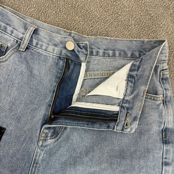 Cider Distressed Patchwork Wide Leg Crop Jeans Blue XL 10 - Picture 8 of 15